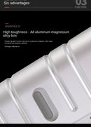 Mala de viagem 100% em liga de alumínio e magnésio, com rodinhas, disponível nos tamanhos de 20, 24 e 29 polegadas. Ideal como bagagem de mão ou para cabine.