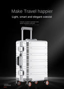 Mala de viagem 100% em liga de alumínio e magnésio, com rodinhas, disponível nos tamanhos de 20, 24 e 29 polegadas. Ideal como bagagem de mão ou para cabine.