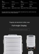 Mala de viagem 100% em liga de alumínio e magnésio, com rodinhas, disponível nos tamanhos de 20, 24 e 29 polegadas. Ideal como bagagem de mão ou para cabine.